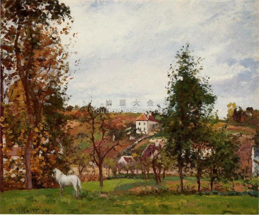Landscape with a White Horse in a Meadow, L'Hermitage - 卡米耶·毕沙罗